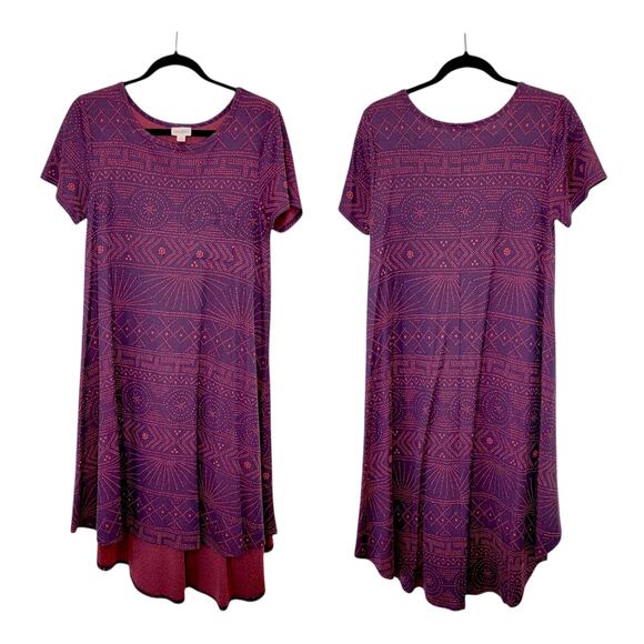 LuLaRoe Carly Small Jacquard Purple Pink Geometric High Low A-Line Swing Dress - Picture 9 of 9